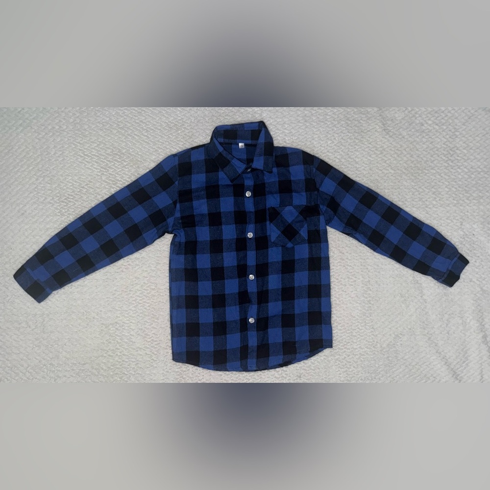 Amazon Kids Blue and Black Checkered Shirt